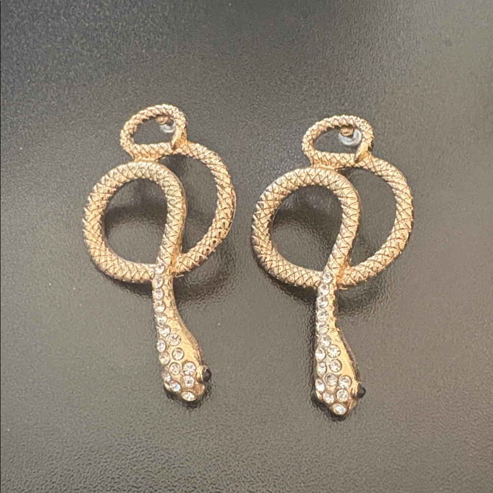 Gold Snake Earrings with Rhinestones